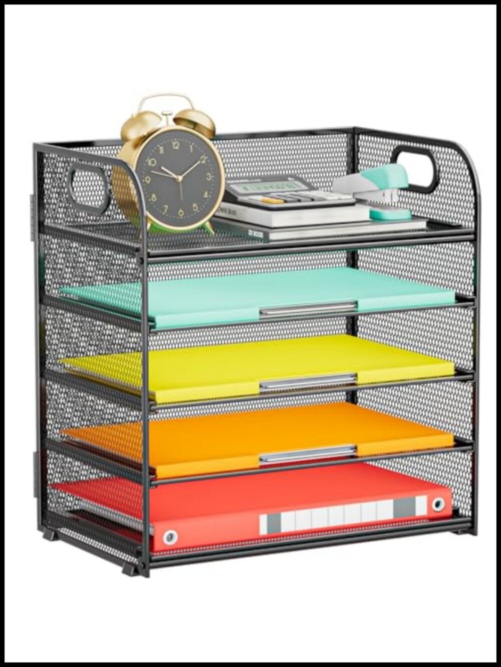 5-Tier Metal Letter Tray Desk Paper Organizer with Handle Stackable